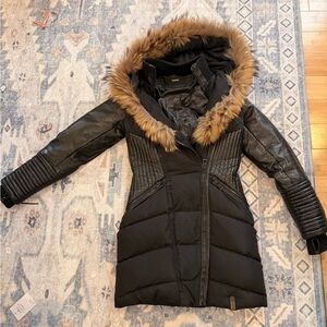 RUDSAK Black Puffer Jacket with Faux Fur Trim
